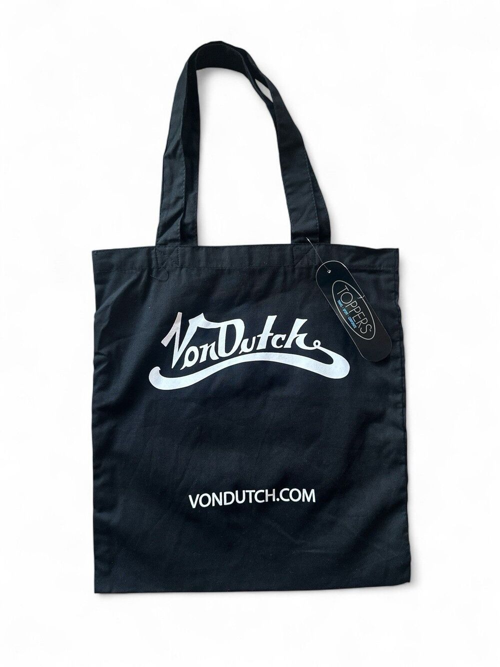 NEW Toppers VonDutch Reusable Cloth Shopping Bag Tote Black Cotton Canvas 6oz